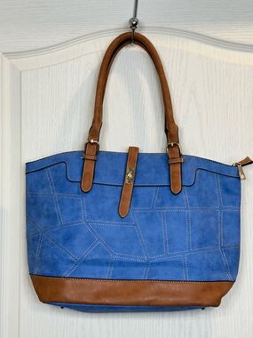 Blue and Tan Women's Tote Bag - Classic Two-Tone Shoulder Tote
